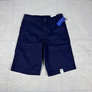 Arizona Flex Chino Shorts Girls Blue Flat Front Classic Slash Pocket Size 16 NWT